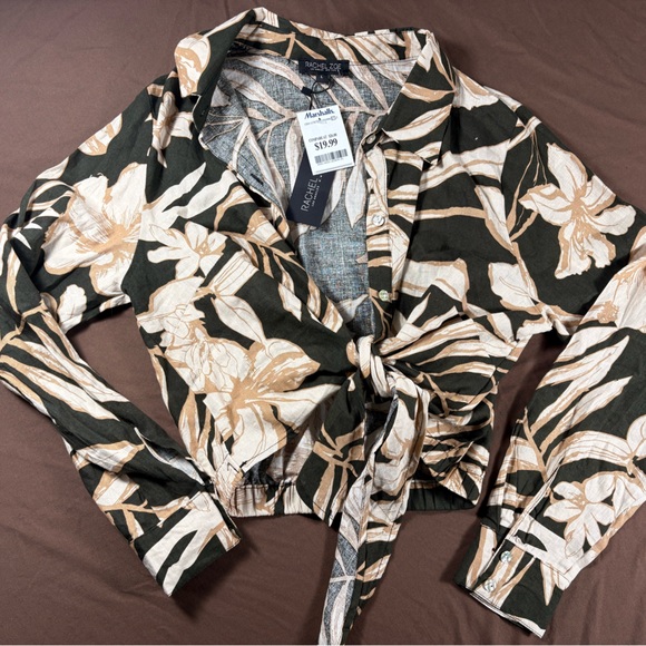 Rachel Zoe Tops - NWT Rachel Zoe Linen Tie Front Long Sleeve button Down Blouse L